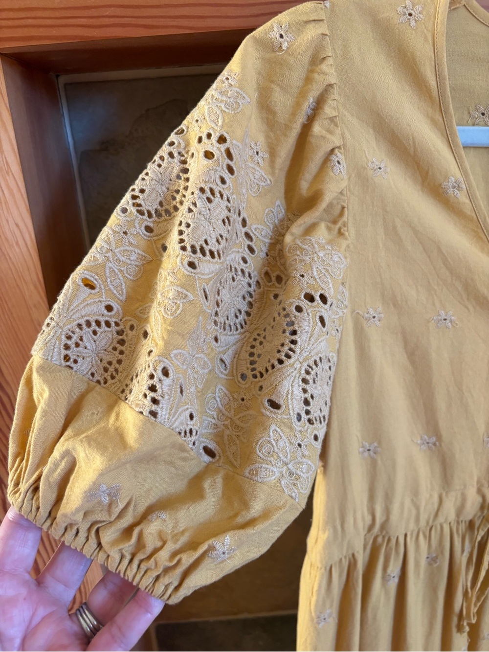 Christy Dawn Mustard Eyelet Maxi Dress with Tie Waist - Picture 2 of 10